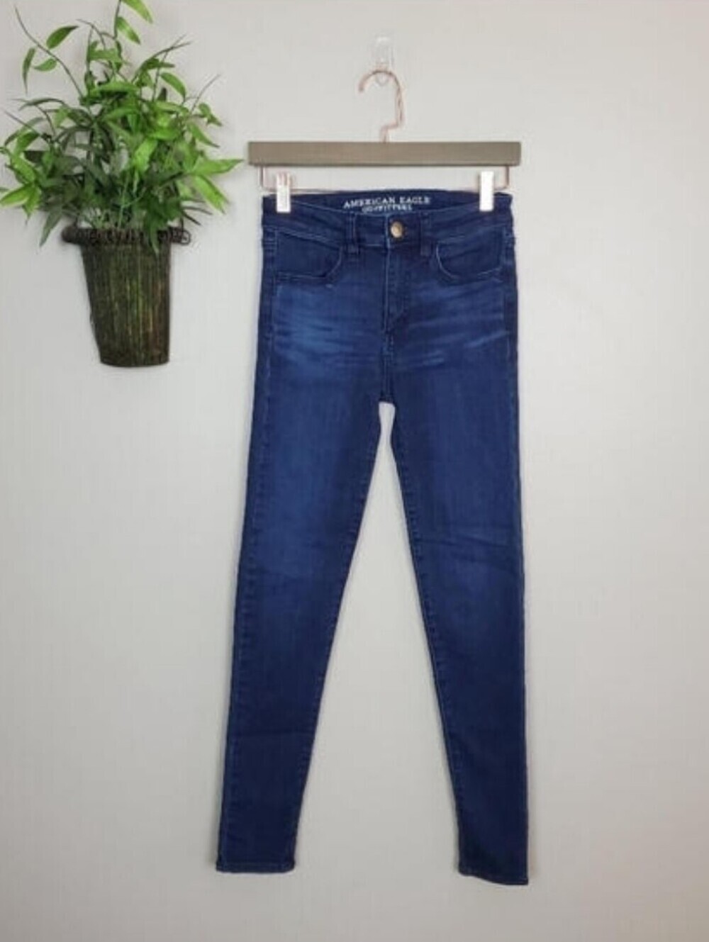 AE 0 American Eagle Hi Rise Skinny Jeans Jegging Indigo Blue Super Stretch Y2K